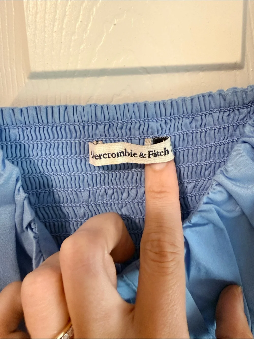 Abercrombie & Fitch Light Blue Smocked Neck Peplum Top - Picture 2 of 4